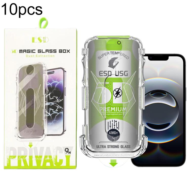 For iPhone 17e / 16e / 14 / 13 Pro 10pcs 5D Curved Easy Install Dust-proof Box Privacy Edge-to-Edge Tempered Glass Film