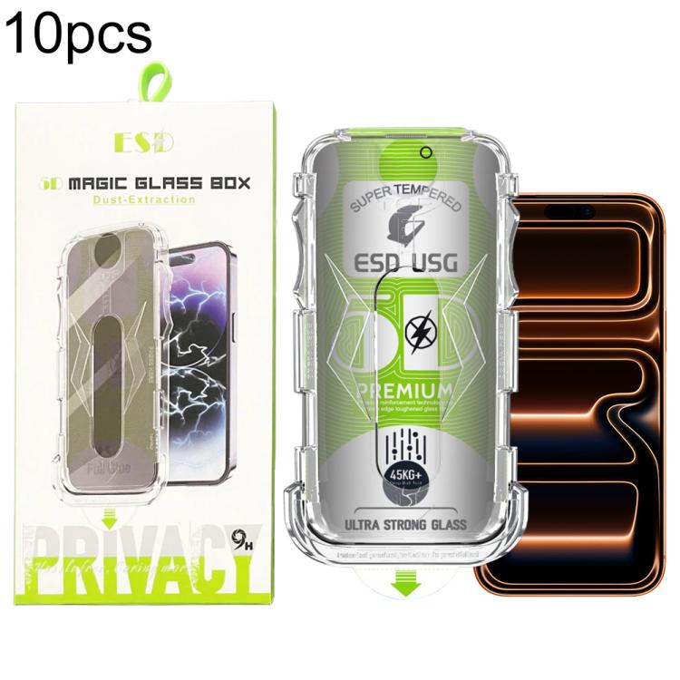 For iPhone 17 Pro 10pcs 5D Curved Easy Install Dust-proof Box Privacy Edge-to-Edge Tempered Glass Film