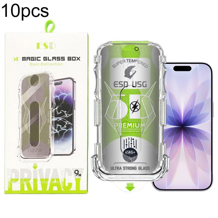 For iPhone 17 / 16 Pro 10pcs 5D Curved Easy Install Dust-proof Box Privacy Edge-to-Edge Tempered Glass Film
