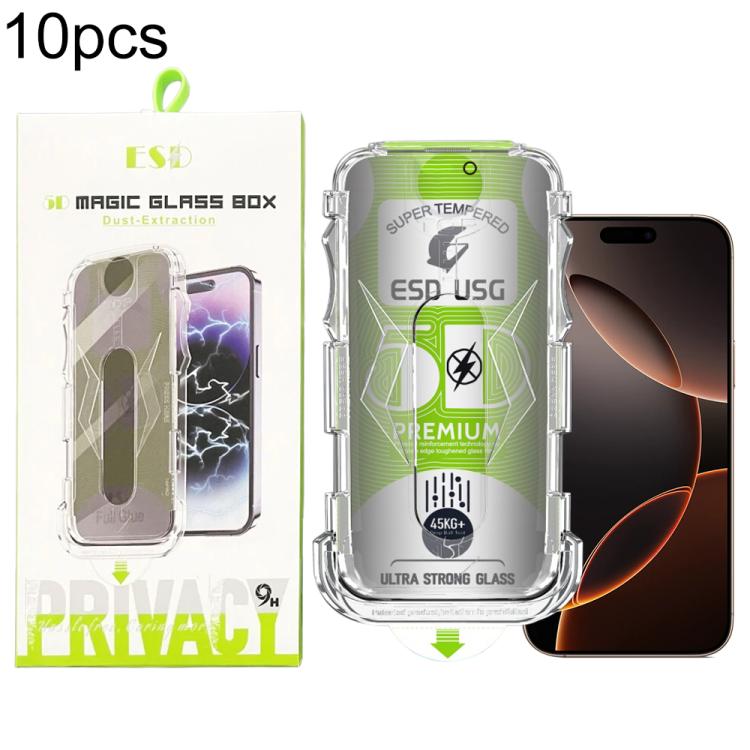 For iPhone 16 Pro Max 10pcs 5D Curved Easy Install Dust-proof Box Privacy Edge-to-Edge Tempered Glass Film