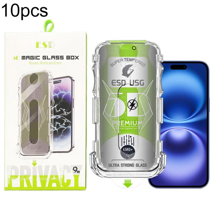 For iPhone 16 Plus / 15 Plus 10pcs 5D Curved Easy Install Dust-proof Box Privacy Edge-to-Edge Tempered Glass Film