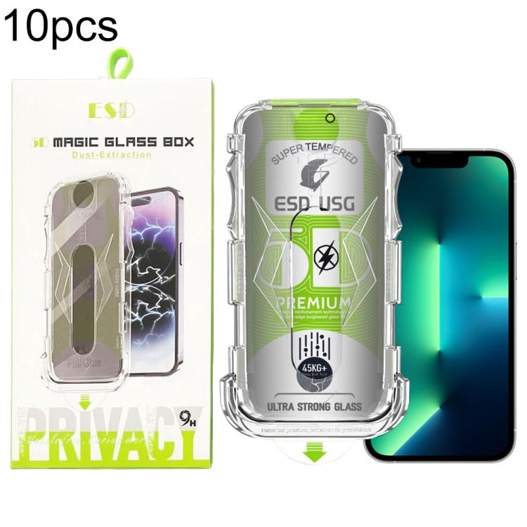 For iPhone 14 Plus / 13 Pro Max 10pcs 5D Curved Easy Install Dust-proof Box Privacy Edge-to-Edge Tempered Glass Film