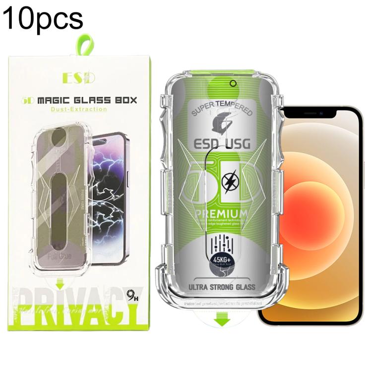 For iPhone 12 / 12 Pro 10pcs 5D Curved Easy Install Dust-proof Box Privacy Edge-to-Edge Tempered Glass Film