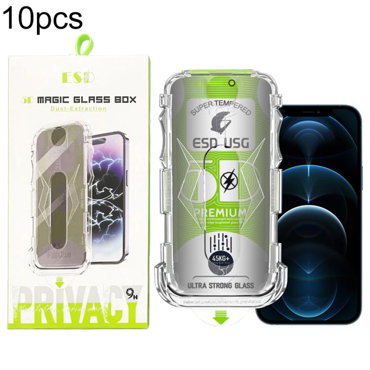 For iPhone 12 Pro Max 10pcs 5D Curved Easy Install Dust-proof Box Privacy Edge-to-Edge Tempered Glass Film