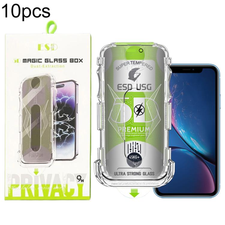 For iPhone 11 / XR 10pcs 5D Curved Easy Install Dust-proof Box Privacy Edge-to-Edge Tempered Glass Film