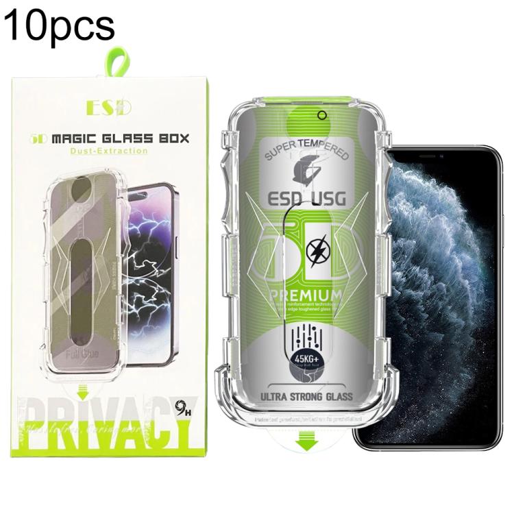 For iPhone 11 Pro 10pcs 5D Curved Easy Install Dust-proof Box Privacy Edge-to-Edge Tempered Glass Film
