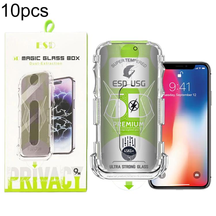 For iPhone X / XS 10pcs 5D Curved Easy Install Dust-proof Box Privacy Edge-to-Edge Tempered Glass Film