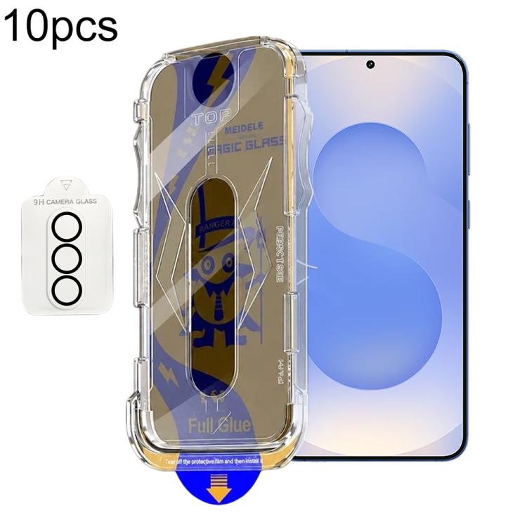 For Galaxy S25+ 5G / S24+ 5G 10pcs MEIDELE Easy Install Dust-proof Box Privacy Tempered Glass Film with Lens Film, Support Ultrasonic Unlock