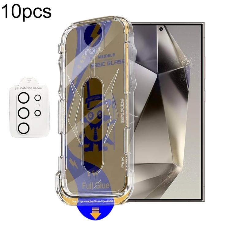 For Galaxy S24 Ultra 5G 10pcs MEIDELE Easy Install Dust-proof Box Privacy Tempered Glass Film with Lens Film, Support Ultrasonic Unlock