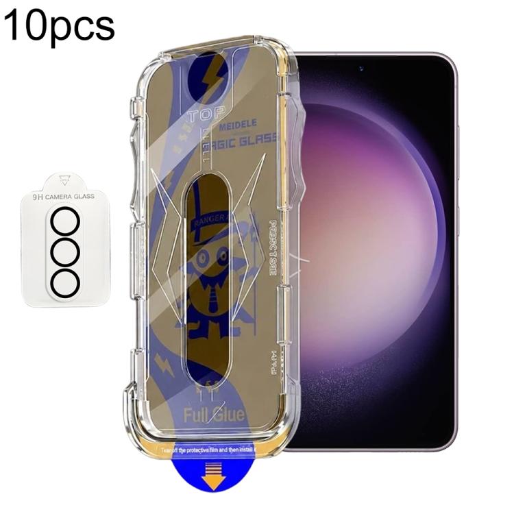 For Galaxy S23+ 5G 10pcs MEIDELE Easy Install Dust-proof Box Privacy Tempered Glass Film with Lens Film, Support Ultrasonic Unlock