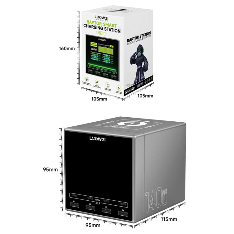 LUOWEI LW-U1 140W Raptor 8-Ports USB & Type-C Charger Station with Wireless Charging, Plug:US Plug