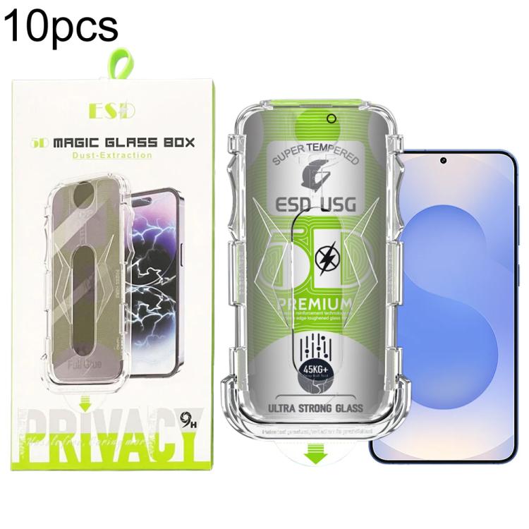 For Galaxy S25 5G / S24 5G 10pcs 5D Curved Easy Install Dust-proof Box Privacy Edge-to-Edge Tempered Glass Film, Support Ultrasonic Unlock