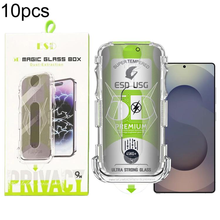 For Galaxy S25 Ultra 5G 10pcs 5D Curved Easy Install Dust-proof Box Privacy Edge-to-Edge Tempered Glass Film, Support Ultrasonic Unlock