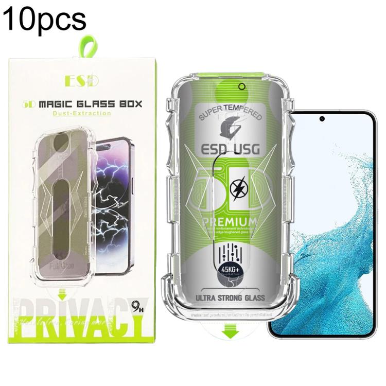 For Galaxy S22+ 5G 10pcs 5D Curved Easy Install Dust-proof Box Privacy Edge-to-Edge Tempered Glass Film, Support Ultrasonic Unlock