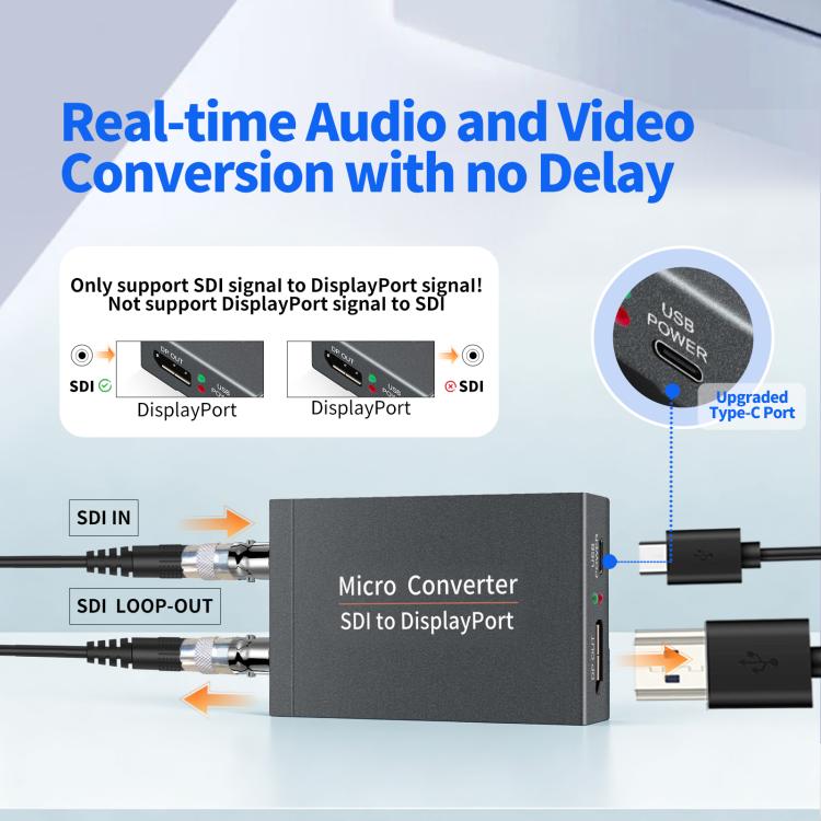 NK-L008 SDI to DP Loop Audio Video Converter - Grey