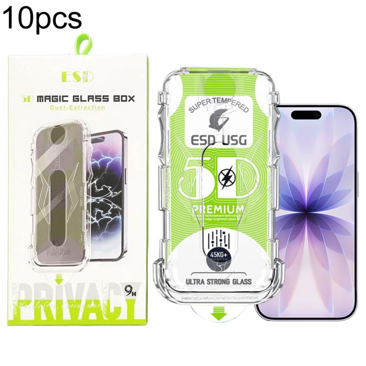 For iPhone 17 / 16 Pro 10pcs 5D Curved Easy Install Dust-proof Box Edge-to-Edge HD Tempered Glass Film