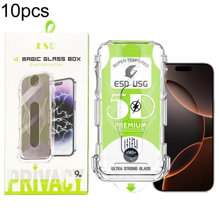 For iPhone 16 Pro Max 10pcs 5D Curved Easy Install Dust-proof Box Edge-to-Edge HD Tempered Glass Film