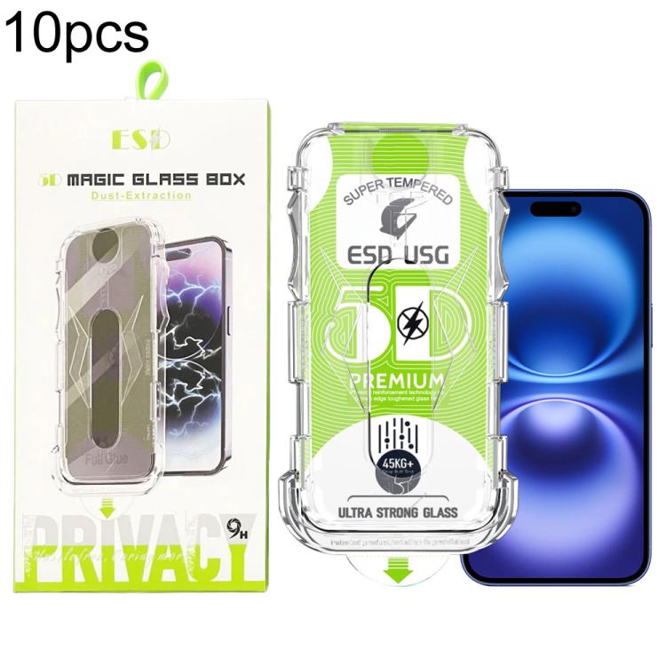 For iPhone 16 Plus / 15 Plus 10pcs 5D Curved Easy Install Dust-proof Box Edge-to-Edge HD Tempered Glass Film