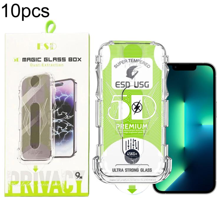 For iPhone 14 Plus / 13 Pro Max 10pcs 5D Curved Easy Install Dust-proof Box Edge-to-Edge HD Tempered Glass Film