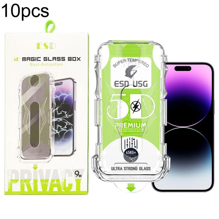 For iPhone 14 Pro 10pcs 5D Curved Easy Install Dust-proof Box Edge-to-Edge HD Tempered Glass Film