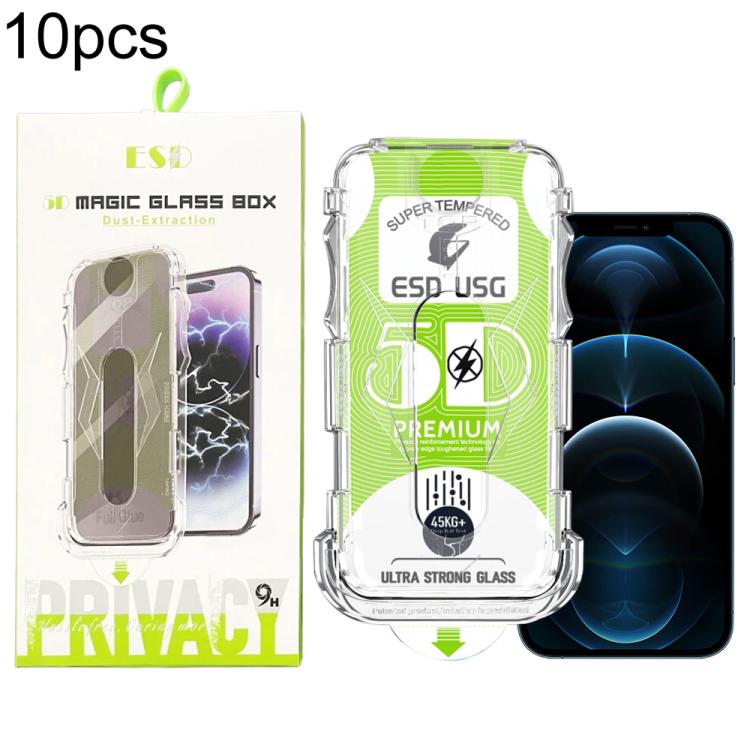 For iPhone 12 Pro Max 10pcs 5D Curved Easy Install Dust-proof Box Edge-to-Edge HD Tempered Glass Film