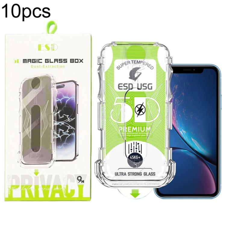 For iPhone 11 / XR 10pcs 5D Curved Easy Install Dust-proof Box Edge-to-Edge HD Tempered Glass Film