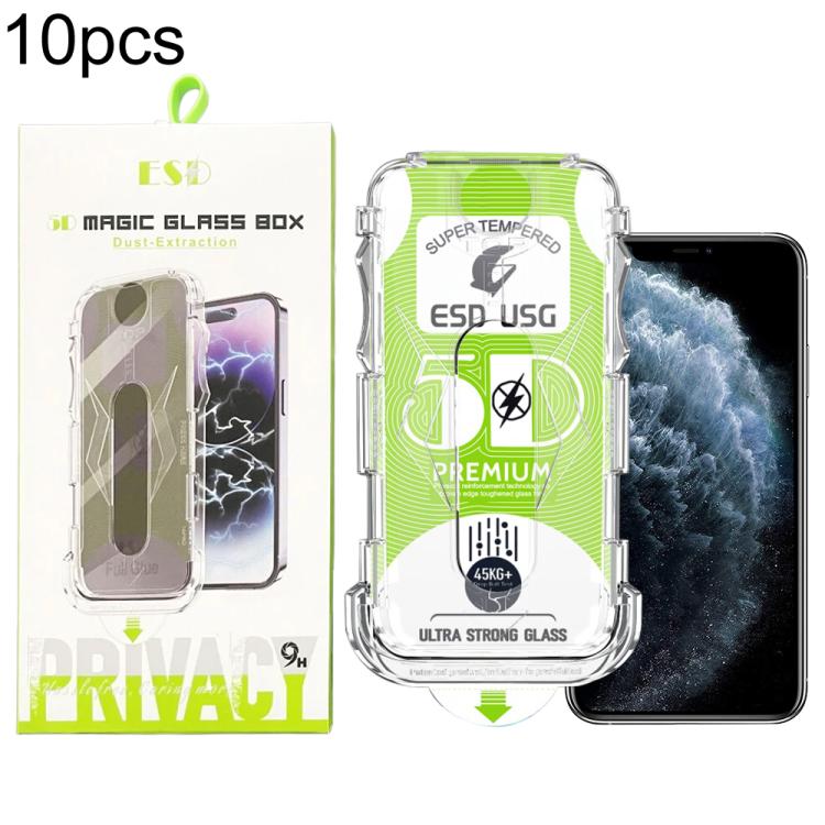 For iPhone 11 Pro 10pcs 5D Curved Easy Install Dust-proof Box Edge-to-Edge HD Tempered Glass Film