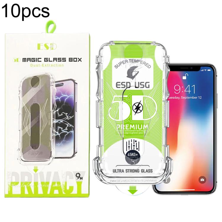 For iPhone X / XS 10pcs 5D Curved Easy Install Dust-proof Box Edge-to-Edge HD Tempered Glass Film