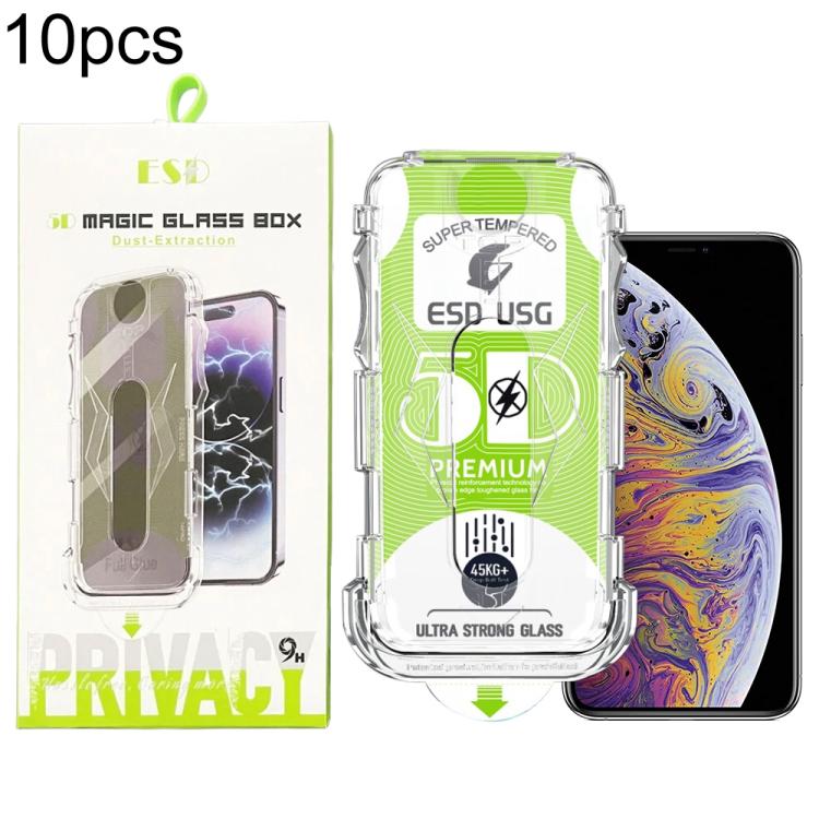 For iPhone XS Max 10pcs 5D Curved Easy Install Dust-proof Box Edge-to-Edge HD Tempered Glass Film