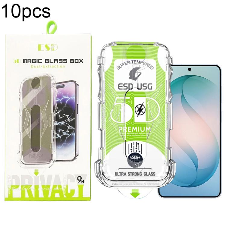 For Galaxy S26+ 5G 10pcs 5D Curved Easy Install Dust-proof Box Edge-to-Edge HD Tempered Glass Film, Support Ultrasonic Unlock