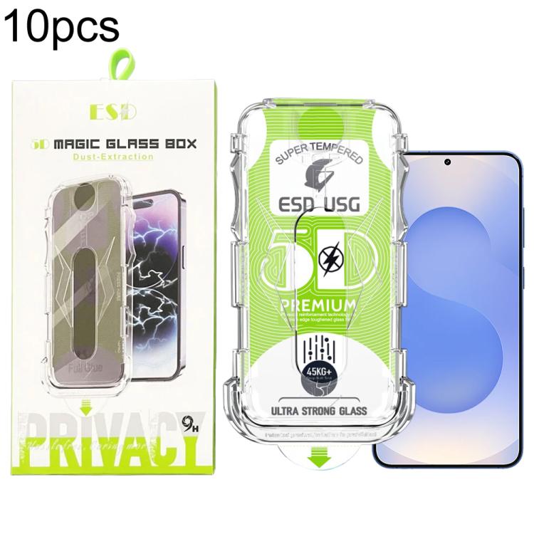 For Galaxy S25 5G / S24 5G 10pcs 5D Curved Easy Install Dust-proof Box Edge-to-Edge HD Tempered Glass Film, Support Ultrasonic Unlock