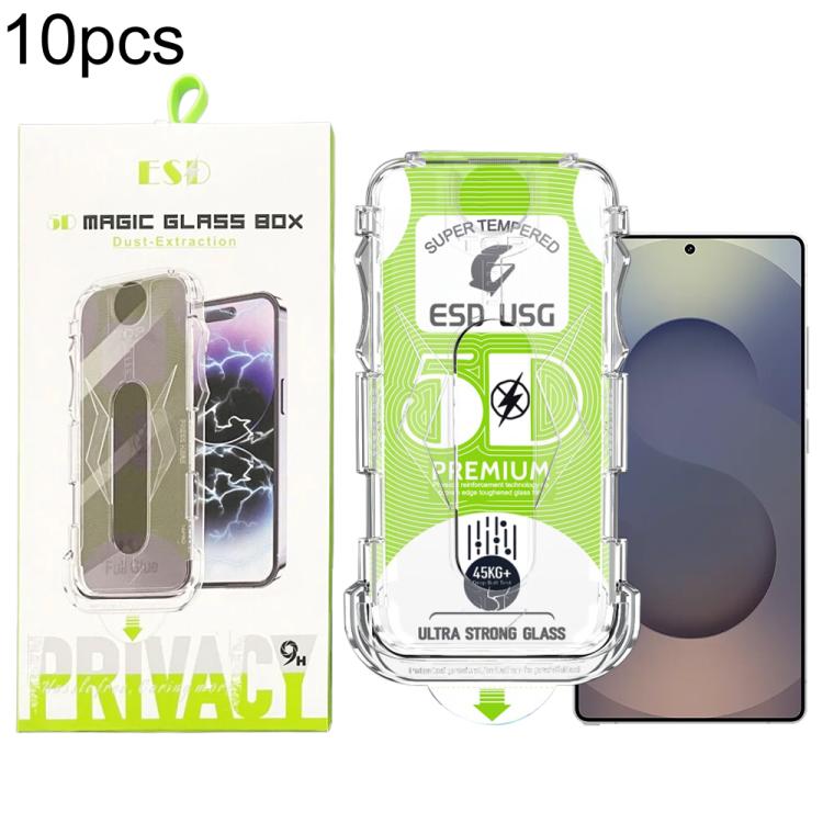 For Galaxy S25 Ultra 5G 10pcs 5D Curved Easy Install Dust-proof Box Edge-to-Edge HD Tempered Glass Film, Support Ultrasonic Unlock