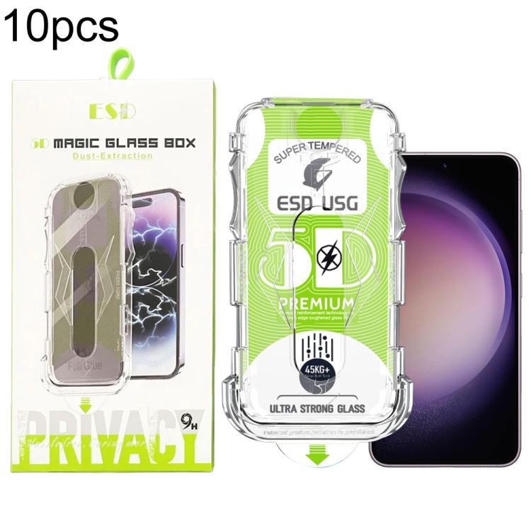 For Galaxy S23+ 5G 10pcs 5D Curved Easy Install Dust-proof Box Edge-to-Edge HD Tempered Glass Film, Support Ultrasonic Unlock