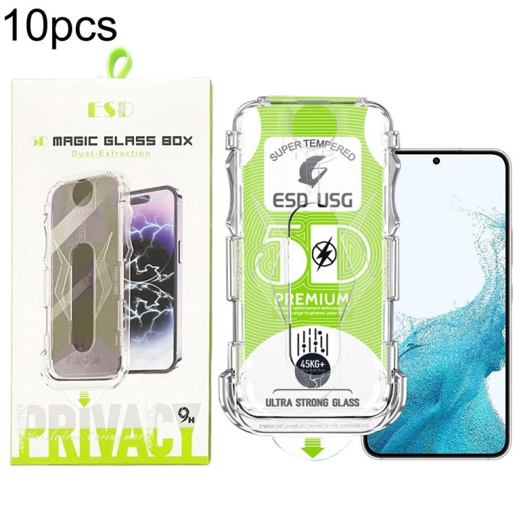 For Galaxy S22 5G 10pcs 5D Curved Easy Install Dust-proof Box Edge-to-Edge HD Tempered Glass Film, Support Ultrasonic Unlock
