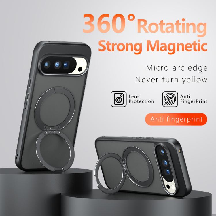 For Google Pixel 10 Pro XL Armor Magnetic Holder PC Hybrid TPU Phone Case - Frosted Black
