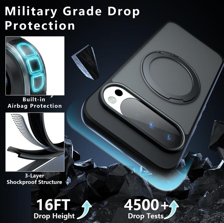 For Google Pixel 10 Pro XL Armor Magnetic Holder PC Hybrid TPU Phone Case - Frosted Black