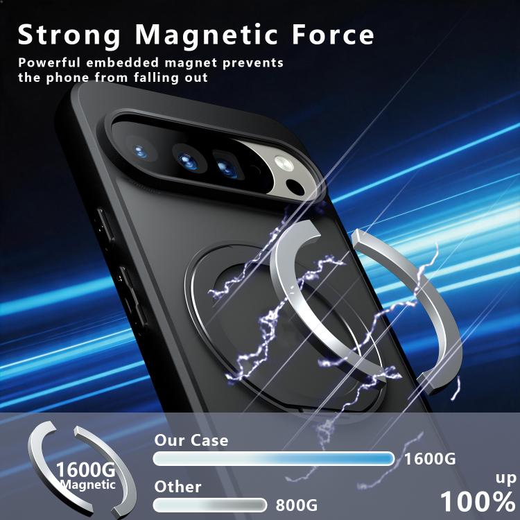 For Google Pixel 10 Pro XL Armor Magnetic Holder PC Hybrid TPU Phone Case - Frosted Black