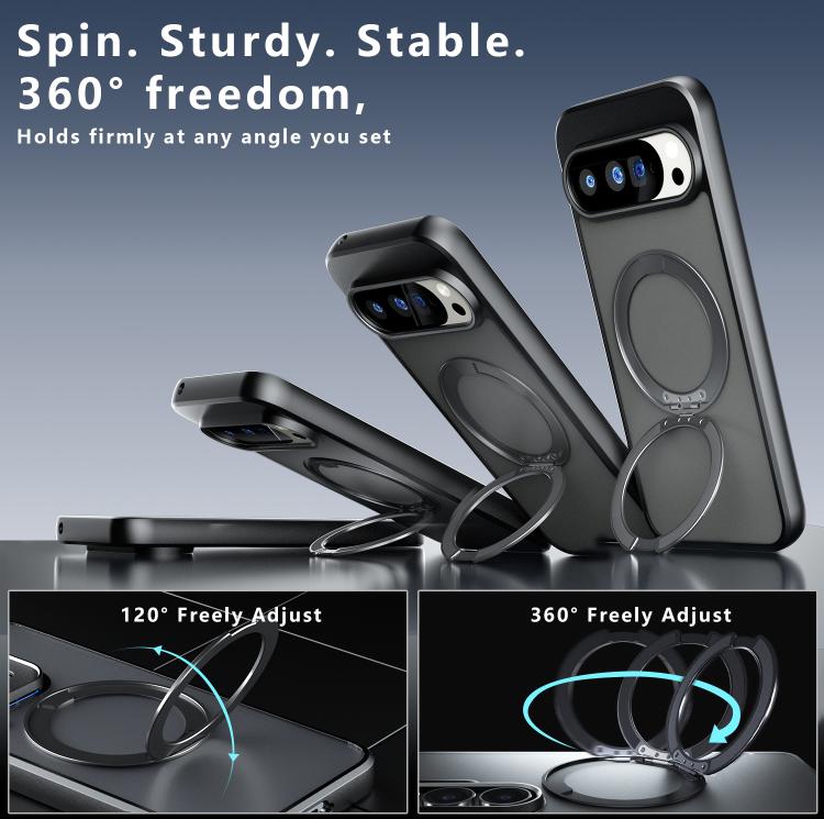 For Google Pixel 10 Pro XL Armor Magnetic Holder PC Hybrid TPU Phone Case - Frosted Black