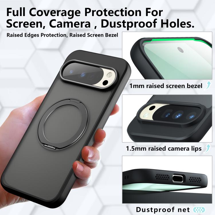 For Google Pixel 10 Pro XL Armor Magnetic Holder PC Hybrid TPU Phone Case - Frosted Black