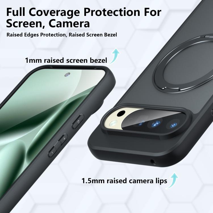 For Google Pixel 10 Pro XL Armor Magnetic Holder PC Hybrid TPU Phone Case - Frosted Black