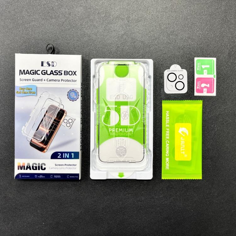 For iPhone 15 10pcs 5D Curved Easy Install Dust-proof Box Edge-to-Edge HD Tempered Glass Film with Lens Film