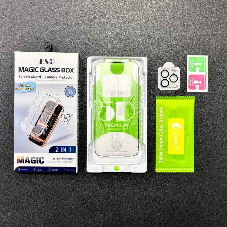 For iPhone 11 Pro Max 10pcs 5D Curved Easy Install Dust-proof Box Edge-to-Edge HD Tempered Glass Film with Lens Film