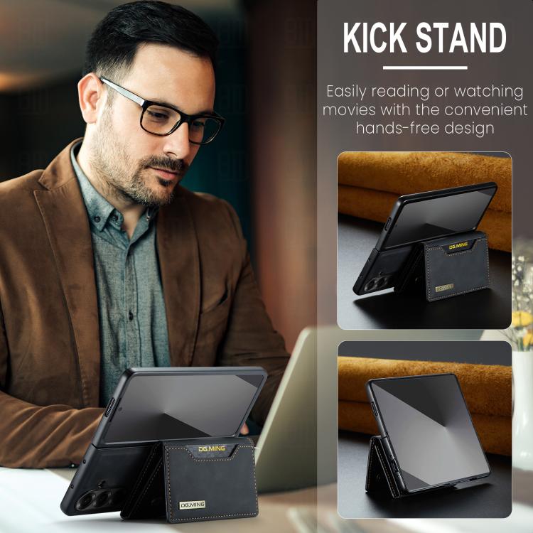 For Galaxy Z Fold7 5G DG.MING M2 Series 3-Fold Multi Card Bag + Magnetic Phone Case