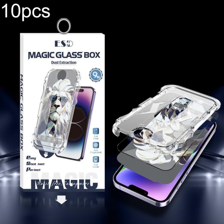 For iPhone 14 Plus / 13 Pro Max 10pcs Easy Install Dust-proof Box HD Tempered Glass Film