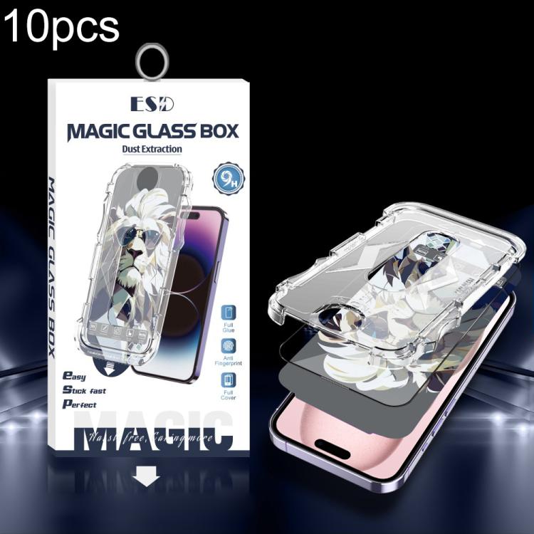 For iPhone 16 / 15 10pcs Easy Install Dust-proof Box HD Tempered Glass Film