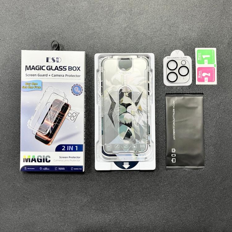 For iPhone 11 Pro Max 10pcs Easy Install Dust-proof Box HD Tempered Glass Film with Lens Film