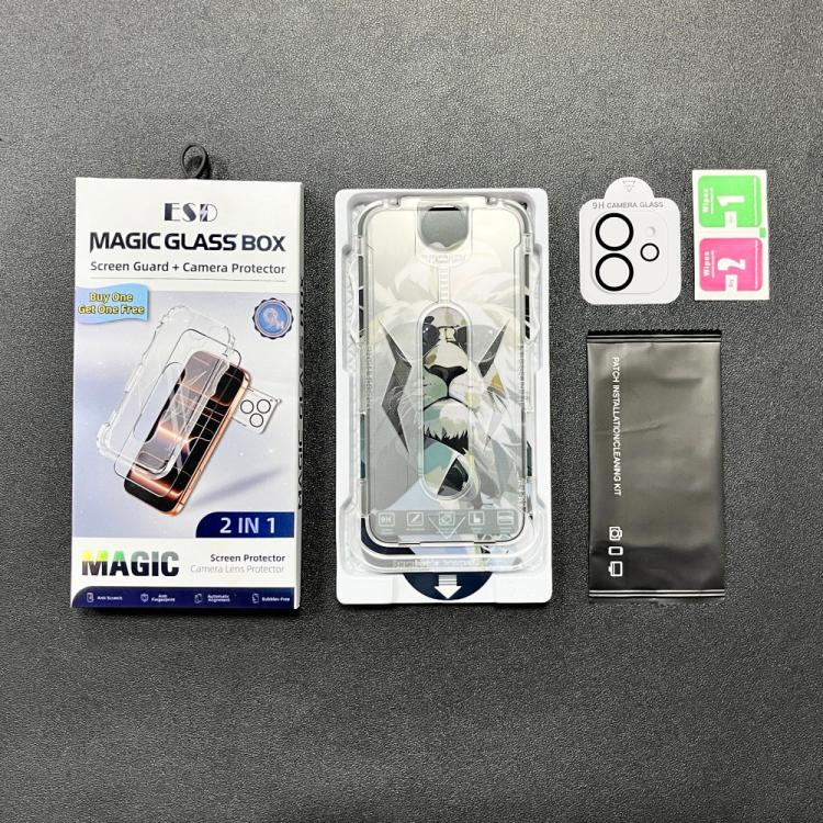 For iPhone 12 10pcs Easy Install Dust-proof Box HD Tempered Glass Film with Lens Film