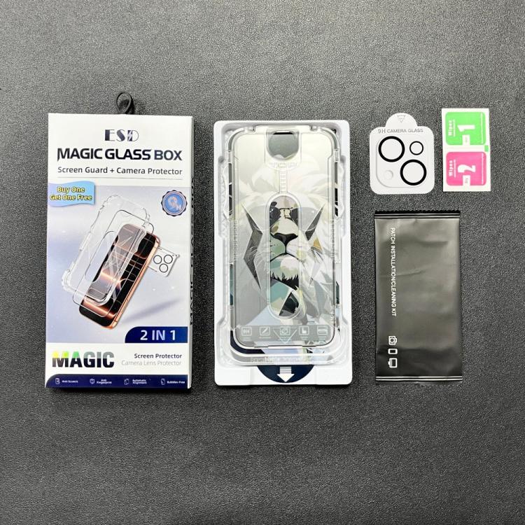For iPhone 14 Plus 10pcs Easy Install Dust-proof Box HD Tempered Glass Film with Lens Film