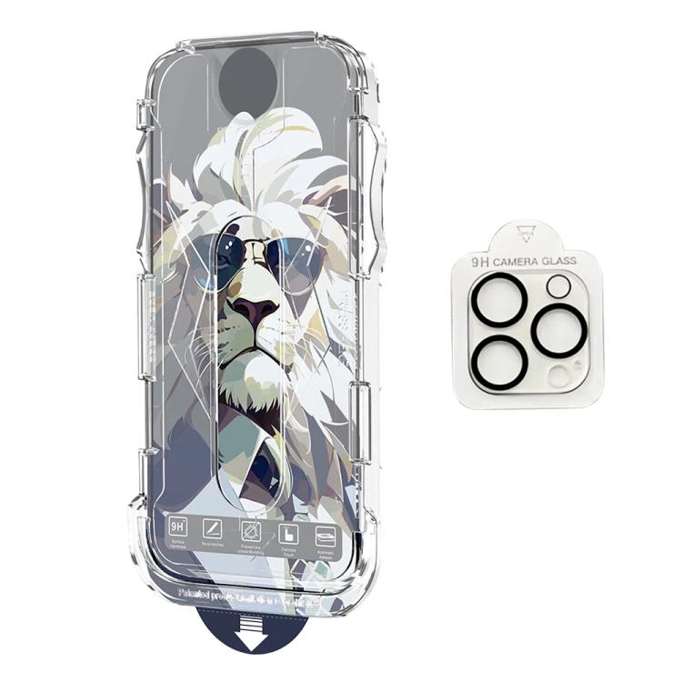 For iPhone 14 Pro Max 10pcs Easy Install Dust-proof Box HD Tempered Glass Film with Lens Film