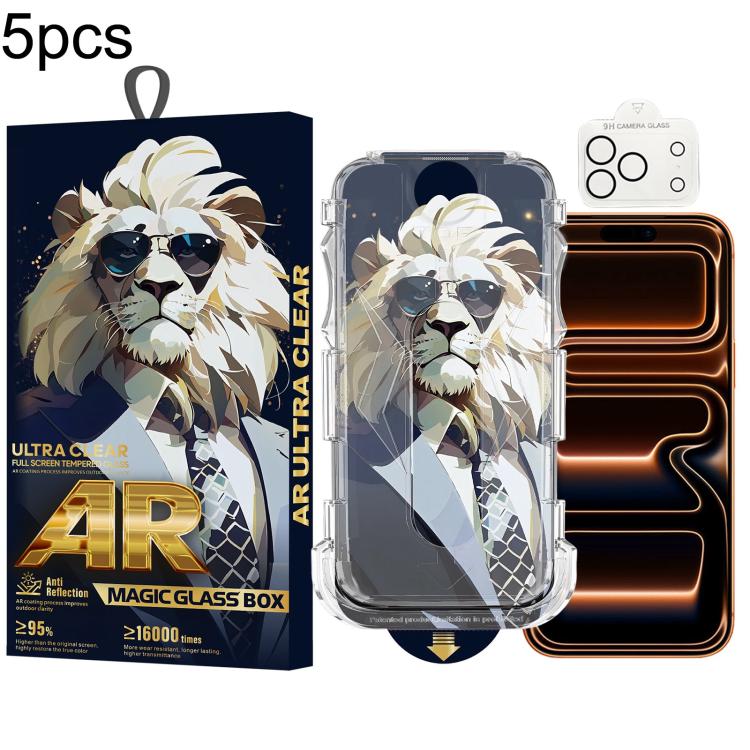 For iPhone 17 Pro 5pcs Sunglasses Lion Easy Install Dust-proof Box AR HD Tempered Glass Film with Lens Film